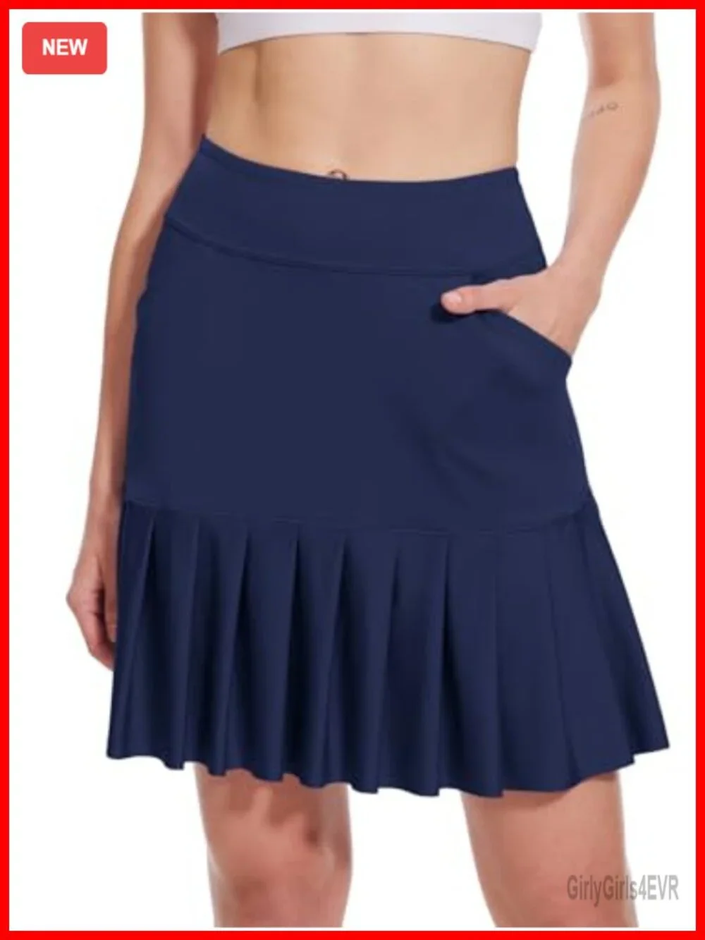Women's Athletic Skort with Pockets High Waisted Ruffle Hem Knee Length Golf